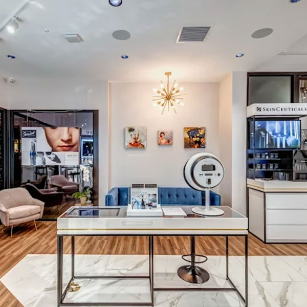 A modern skincare clinic interior with a stylish aesthetic